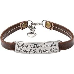 Leather Bracelet for Women Christian God is within her, she will not fail-Brown